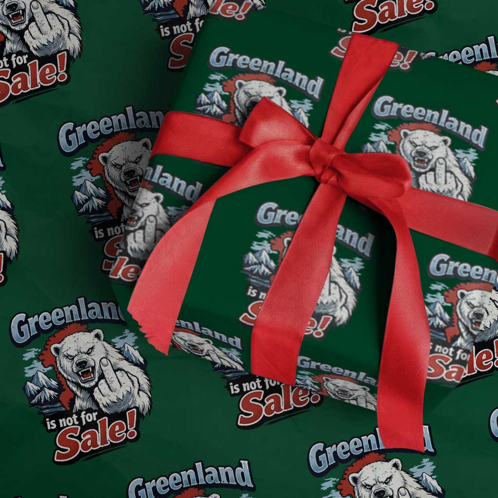 Greenland Is Not For Sale Protest Wrapping Paper Roll Aggressive Polar Bear with Middle Finger Graphic