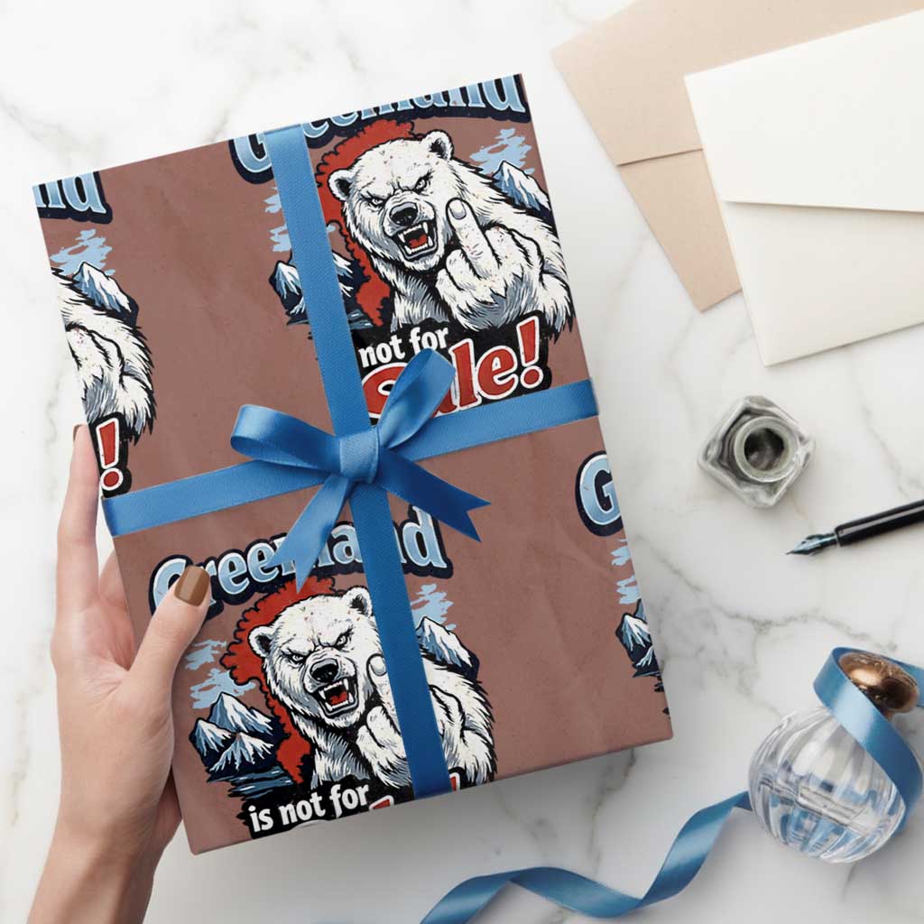 Greenland Is Not For Sale Protest Wrapping Paper Roll Aggressive Polar Bear with Middle Finger Graphic