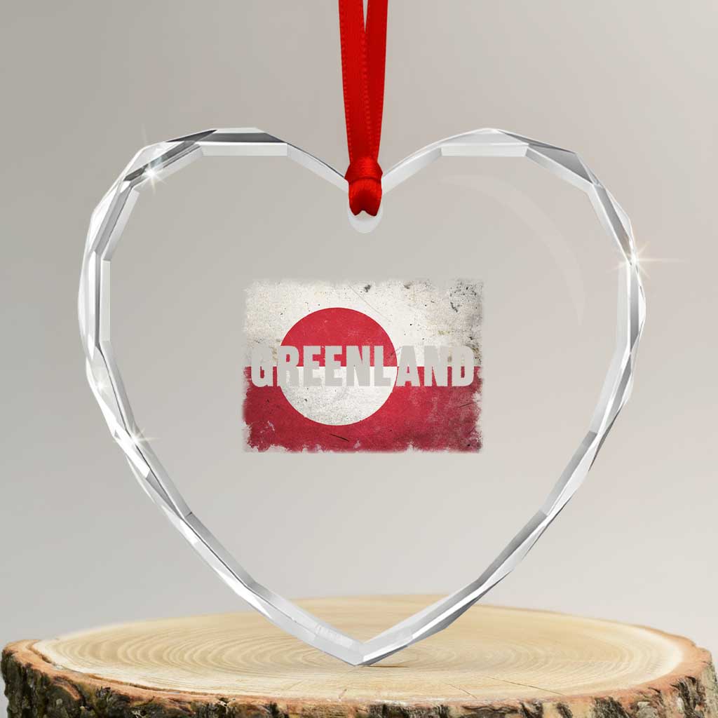 Greenland Pride Patriotic Greenlander Heritage Vintage Flag Heart Crystal Glass Ornament