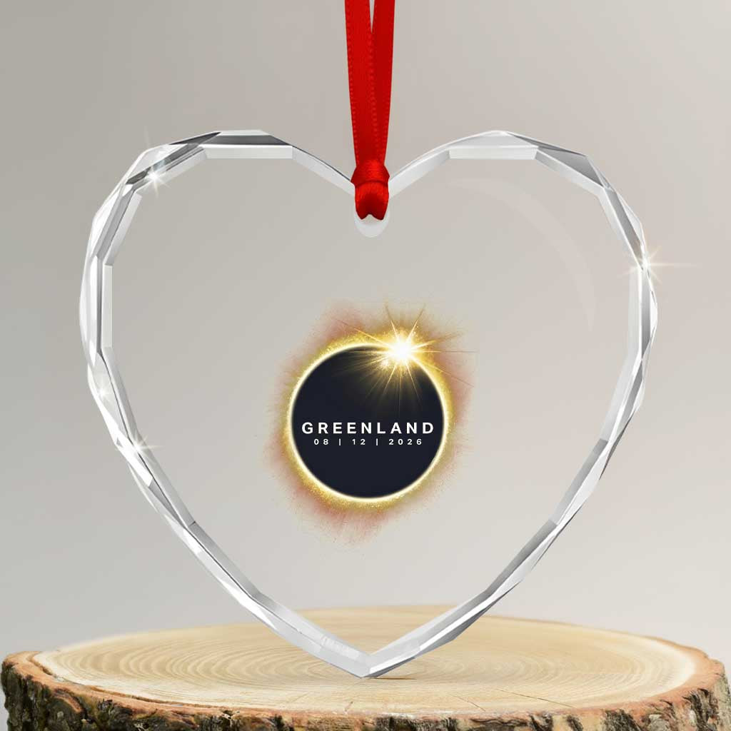 Greenland Total Solar Eclipse 2026 Heart Crystal Glass Ornament Path of Totality Astronomy Gift