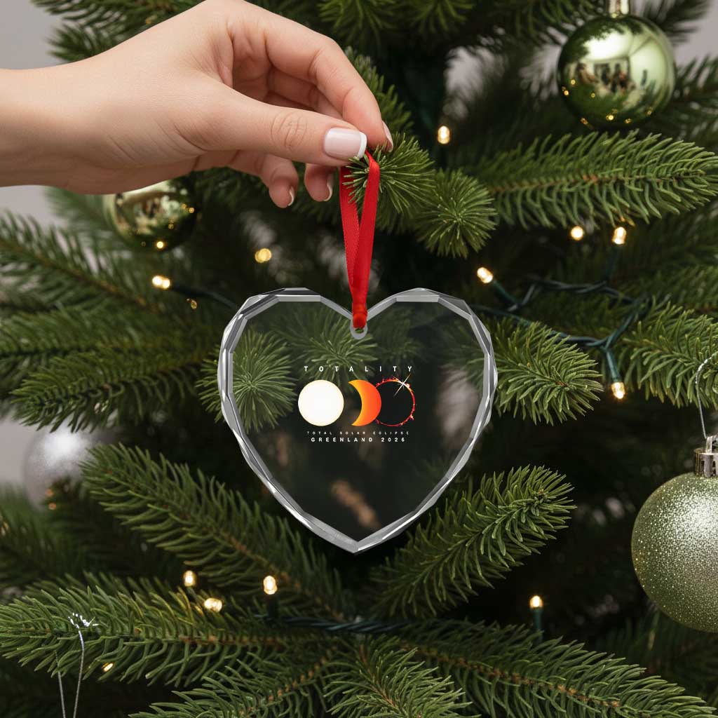 Greenland Total Solar Eclipse 2026 Totality Heart Crystal Glass Ornament Travel Souvenir Astronomy Geek Gift
