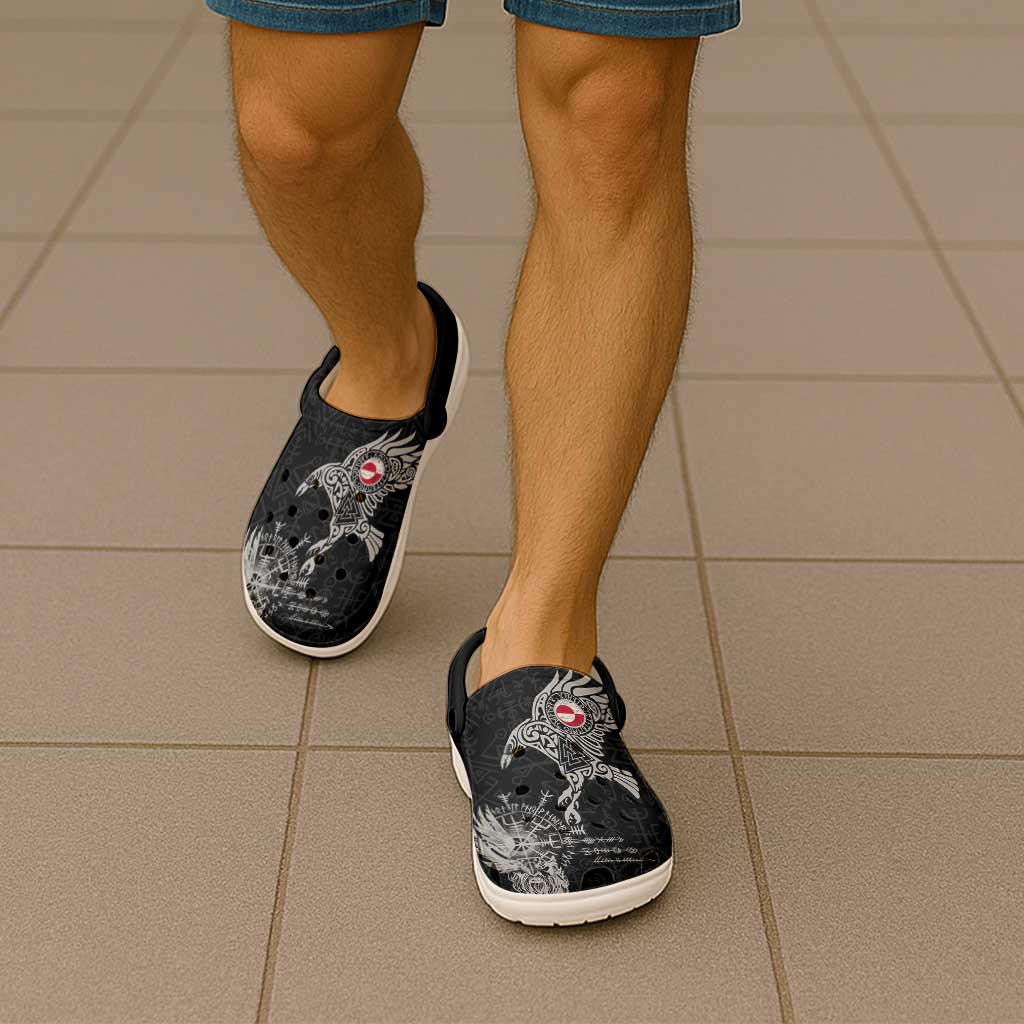 Greenland Viking Ravens Clogs Shoes Vegvisir Runes Pattern - Wonder Print Shop