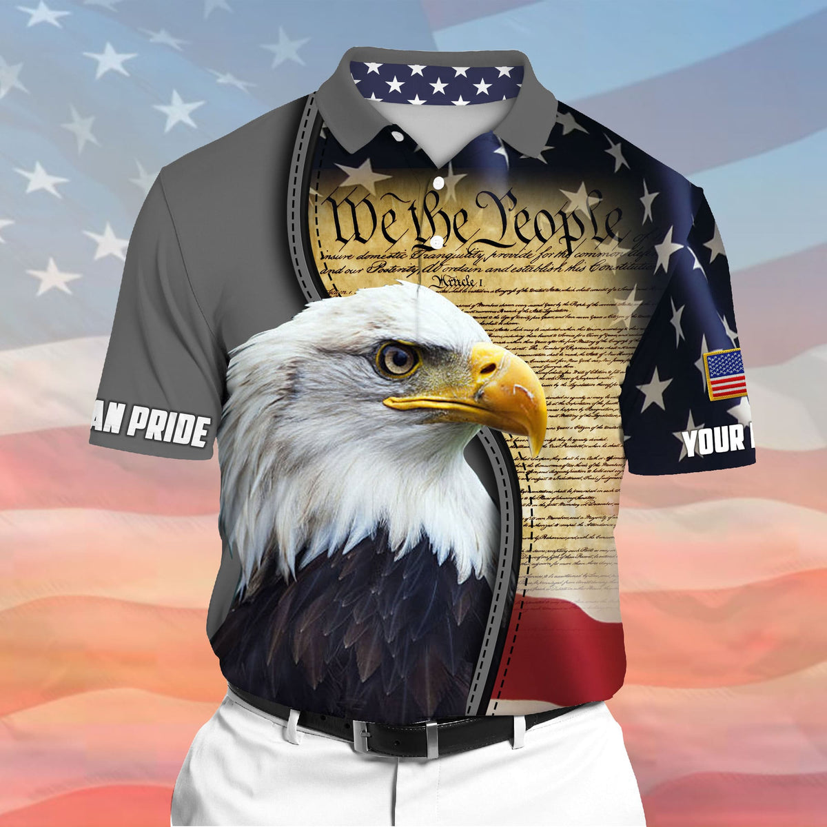 Premium We The People, American Eagle Patriotism 3D Polo Multicolor Personalized - Wonder Print Shop
