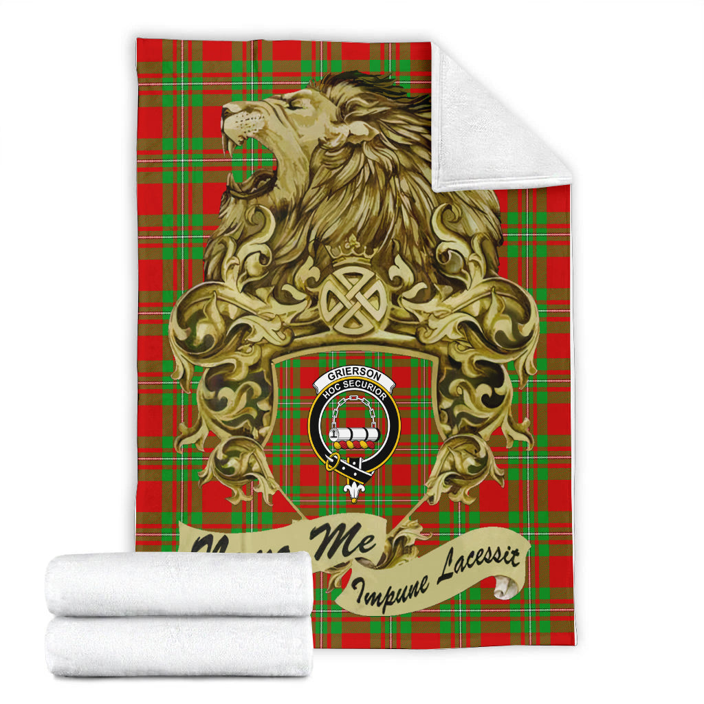 grierson-tartan-premium-blanket-motto-nemo-me-impune-lacessit-with-vintage-lion-family-crest-tartan-plaid-blanket-vintage-style