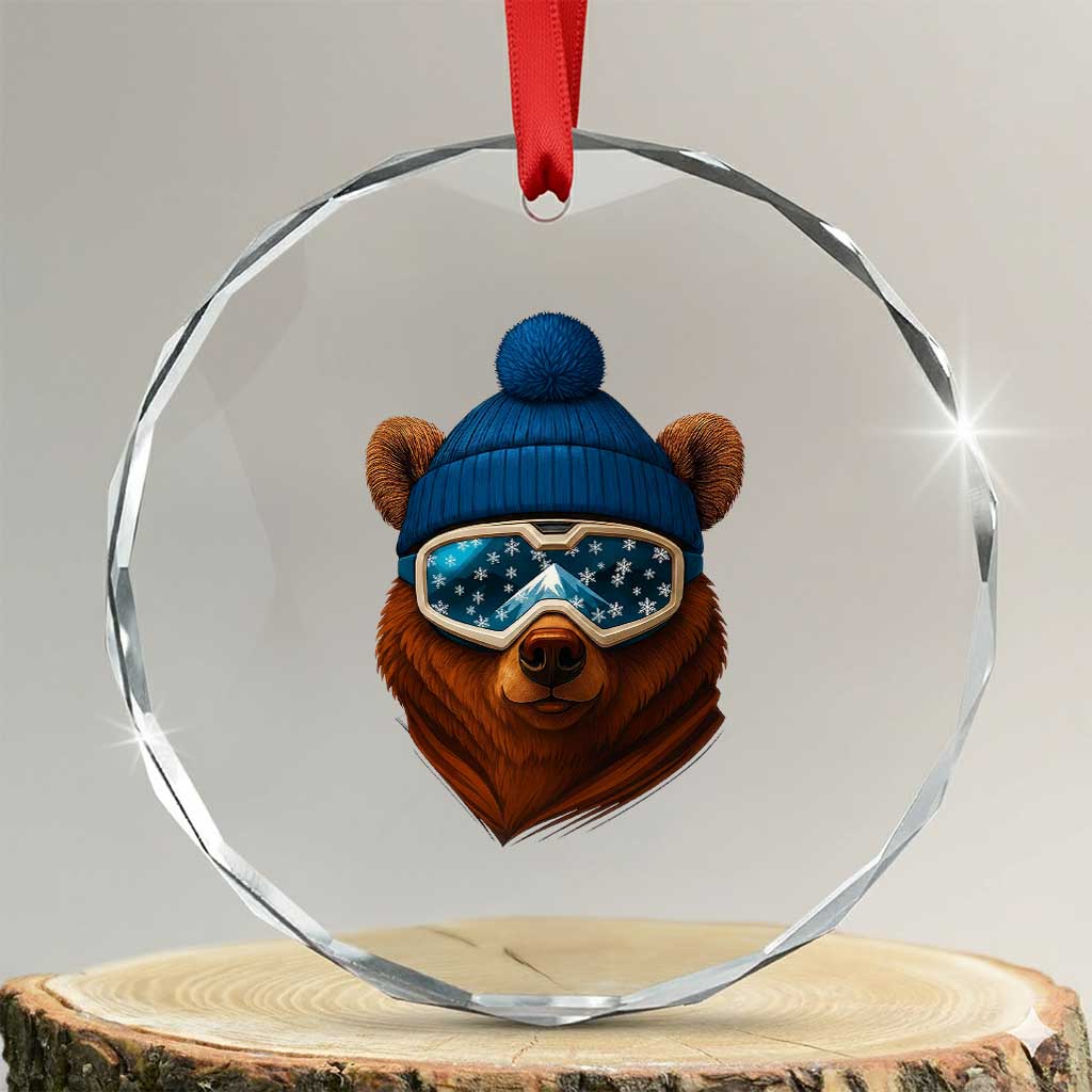 Grizzly Bear Snowboard Goggles Skiing Snow Winter Sport Crystal Glass Ornament - Wonder Print Shop