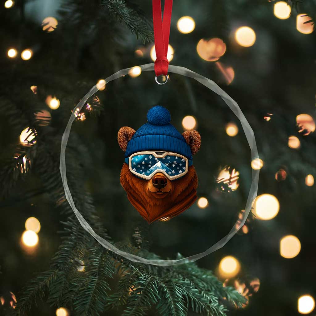 Grizzly Bear Snowboard Goggles Skiing Snow Winter Sport Crystal Glass Ornament - Wonder Print Shop