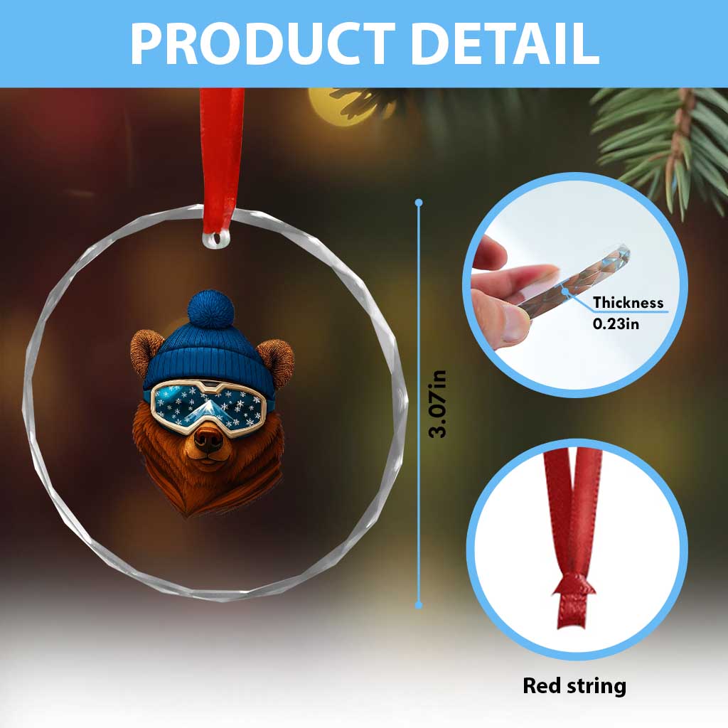 Grizzly Bear Snowboard Goggles Skiing Snow Winter Sport Crystal Glass Ornament - Wonder Print Shop