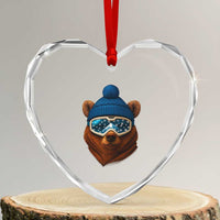 Grizzly Bear Snowboard Goggles Skiing Snow Winter Sport Heart Crystal Glass Ornament - Wonder Print Shop