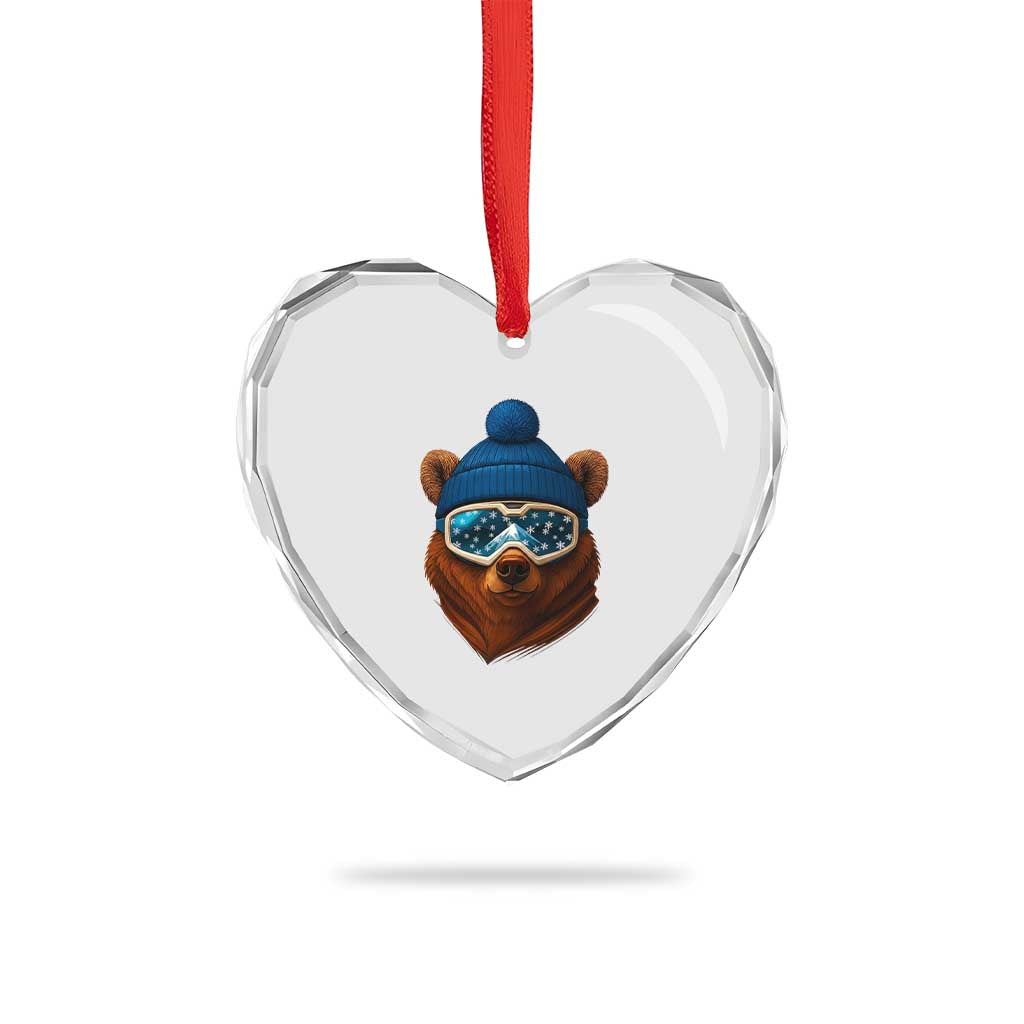 Grizzly Bear Snowboard Goggles Skiing Snow Winter Sport Heart Crystal Glass Ornament - Wonder Print Shop