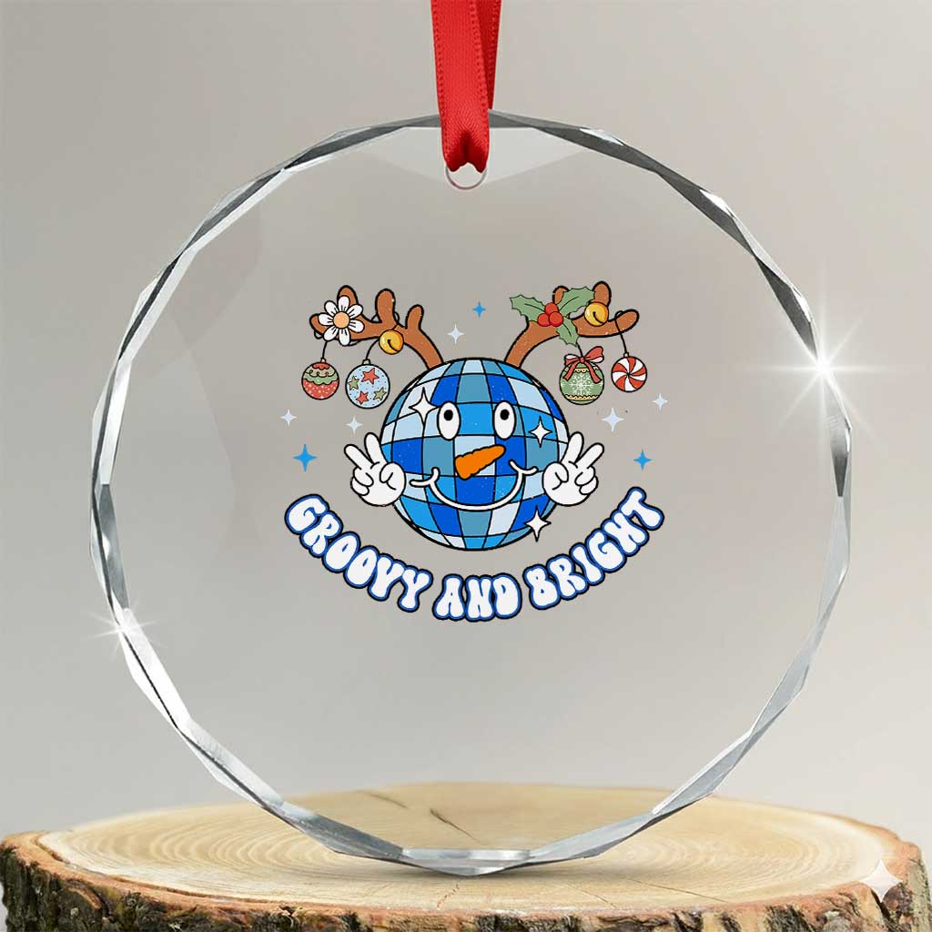 Groovy And Bright Merry Xmas Disco Ball Reindeer Crystal Glass Ornament TS09