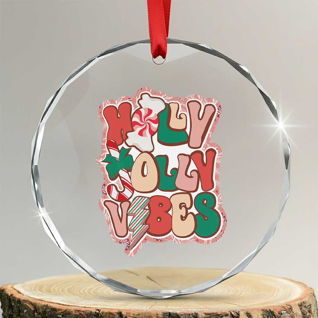 Groovy Christmas Crystal Glass Ornament Holly Jolly Vibes TS02
