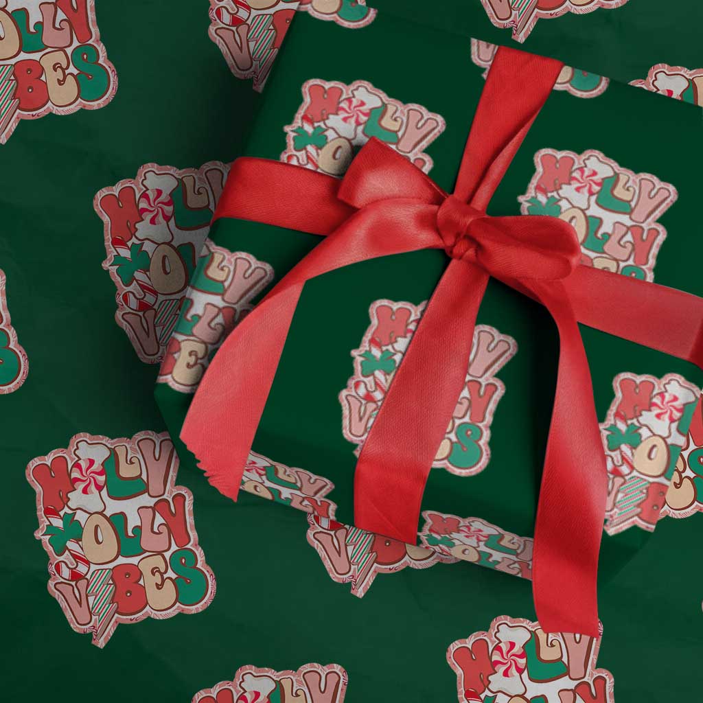 Groovy Christmas Wrapping Paper Roll Holly Jolly Vibes