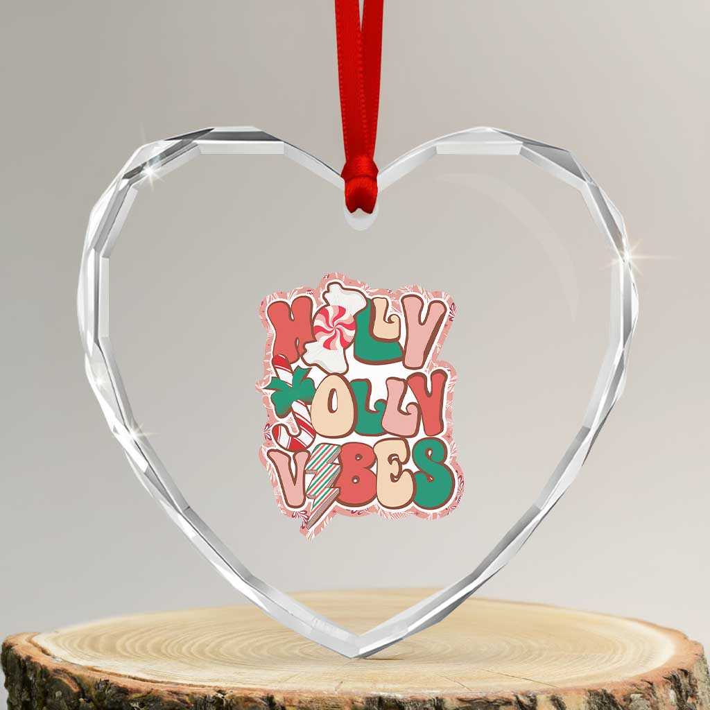 Groovy Christmas Heart Crystal Glass Ornament Holly Jolly Vibes - Wonder Print Shop