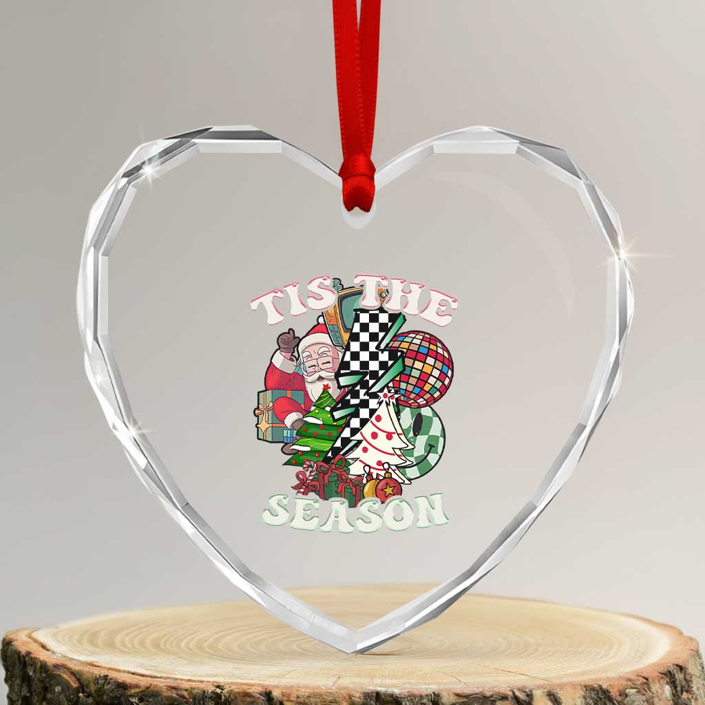 Groovy Christmas Heart Crystal Glass Ornament Tis The Season Retro Santa Vibe - Wonder Print Shop