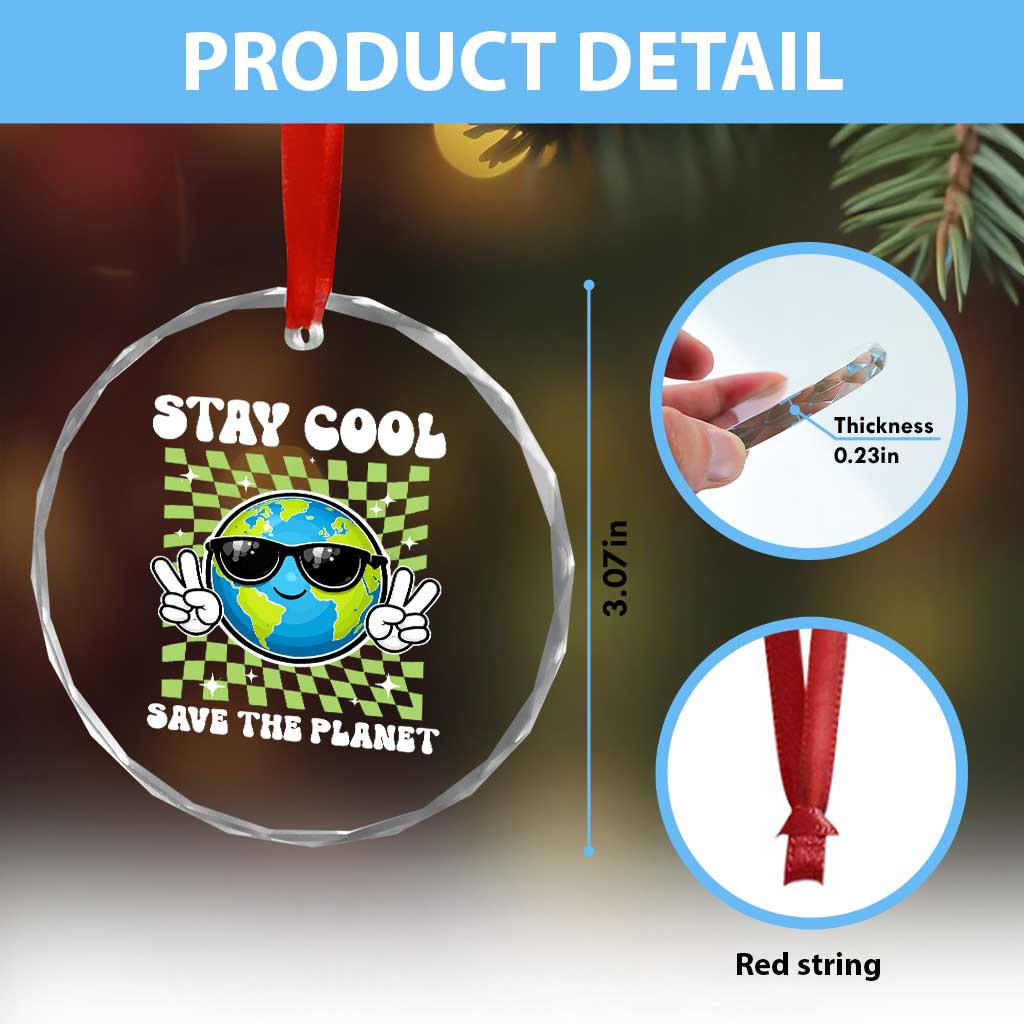 Groovy Earth Day Save The Planet Crystal Glass Ornament