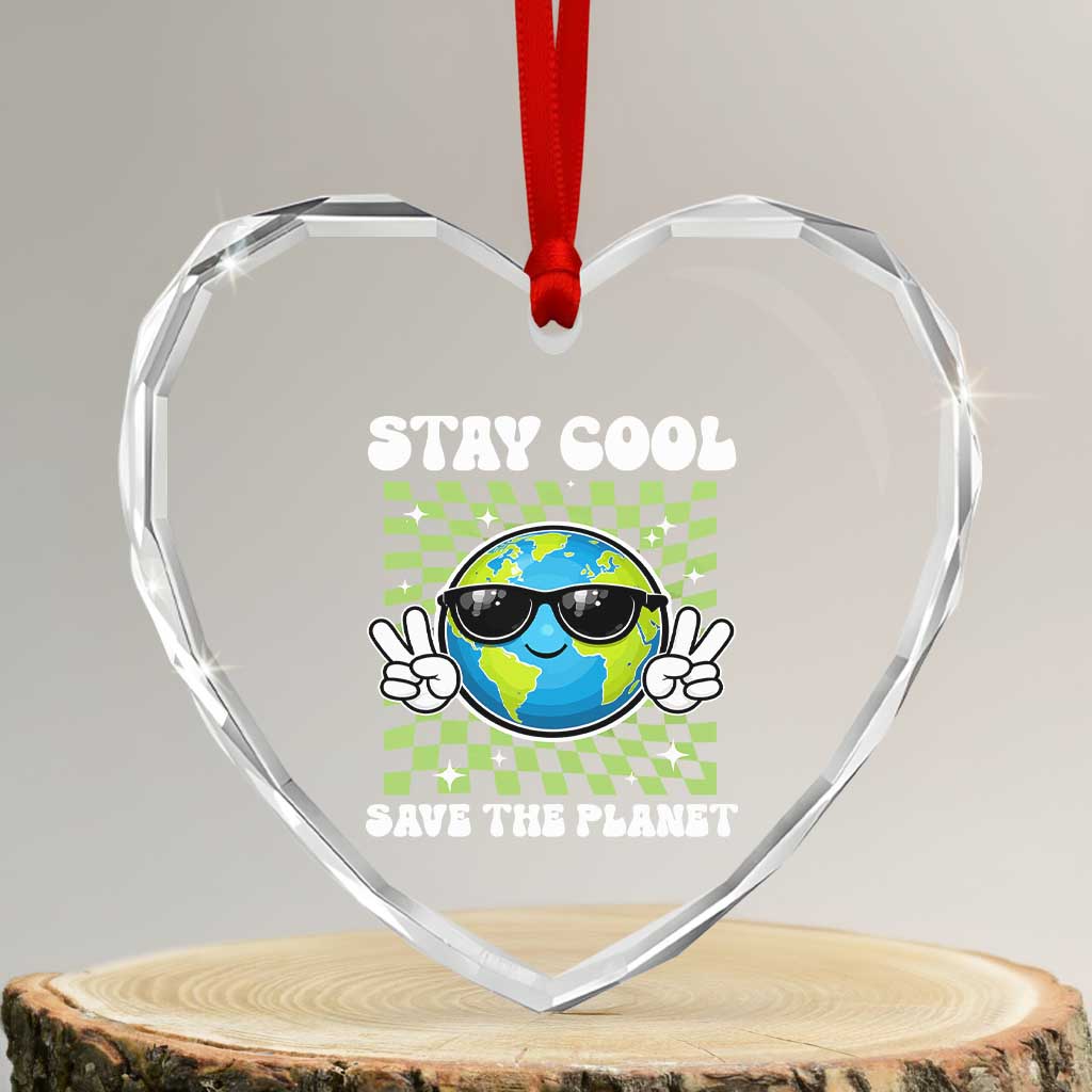Groovy Earth Day Save The Planet Heart Crystal Glass Ornament