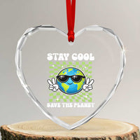 Groovy Earth Day Save The Planet Heart Crystal Glass Ornament