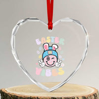 Groovy Easter Vibes Heart Crystal Glass Ornament Retro Bunny Smile Eggs - Wonder Print Shop