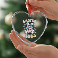 Groovy Easter Vibes Heart Crystal Glass Ornament Retro Bunny Smile Eggs - Wonder Print Shop