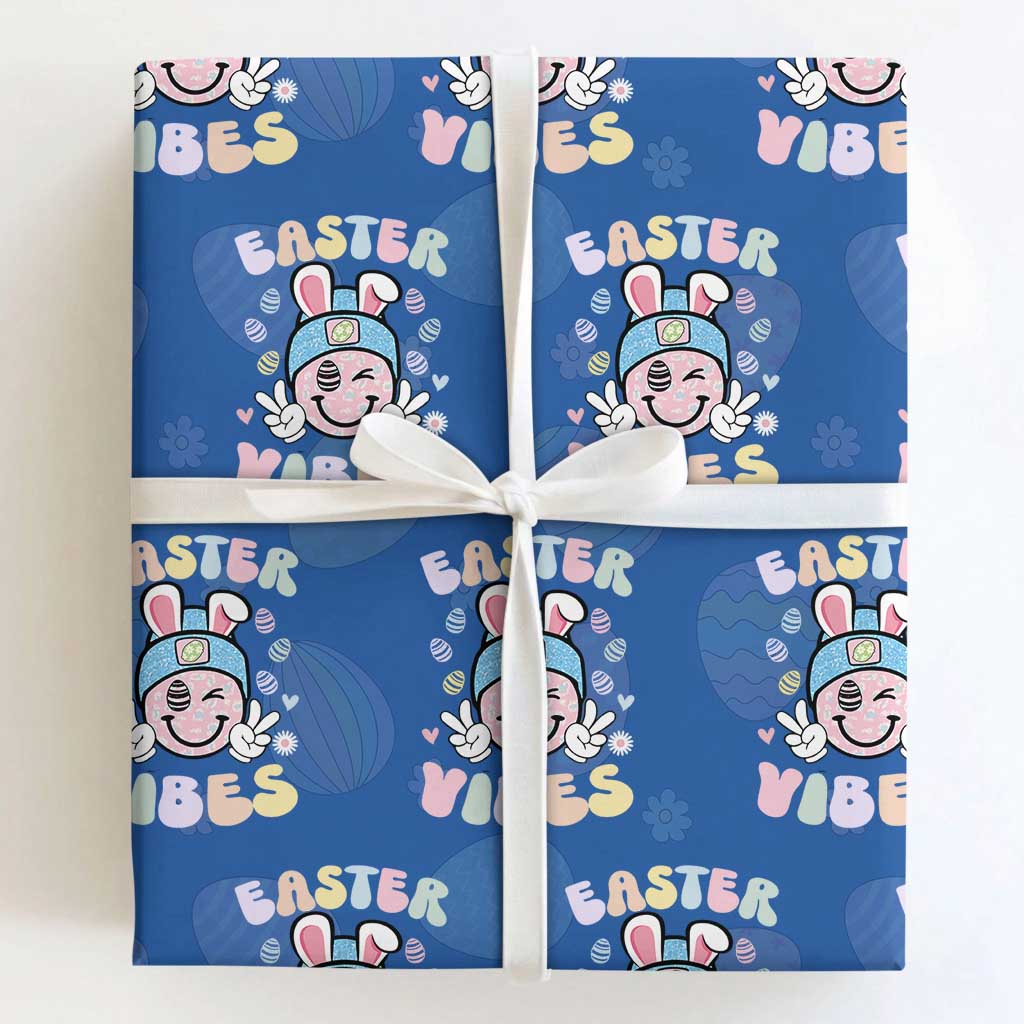 Groovy Easter Vibes Wrapping Paper Roll Retro Bunny Smile Eggs