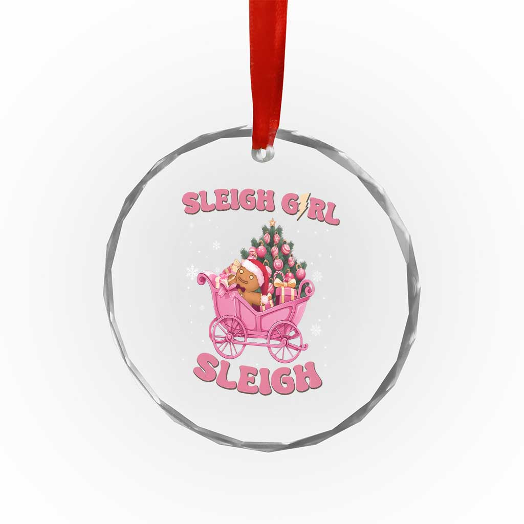 Groovy Gingerbread Sleigh Girl Sleigh Pink Xmas Crystal Glass Ornament TS09