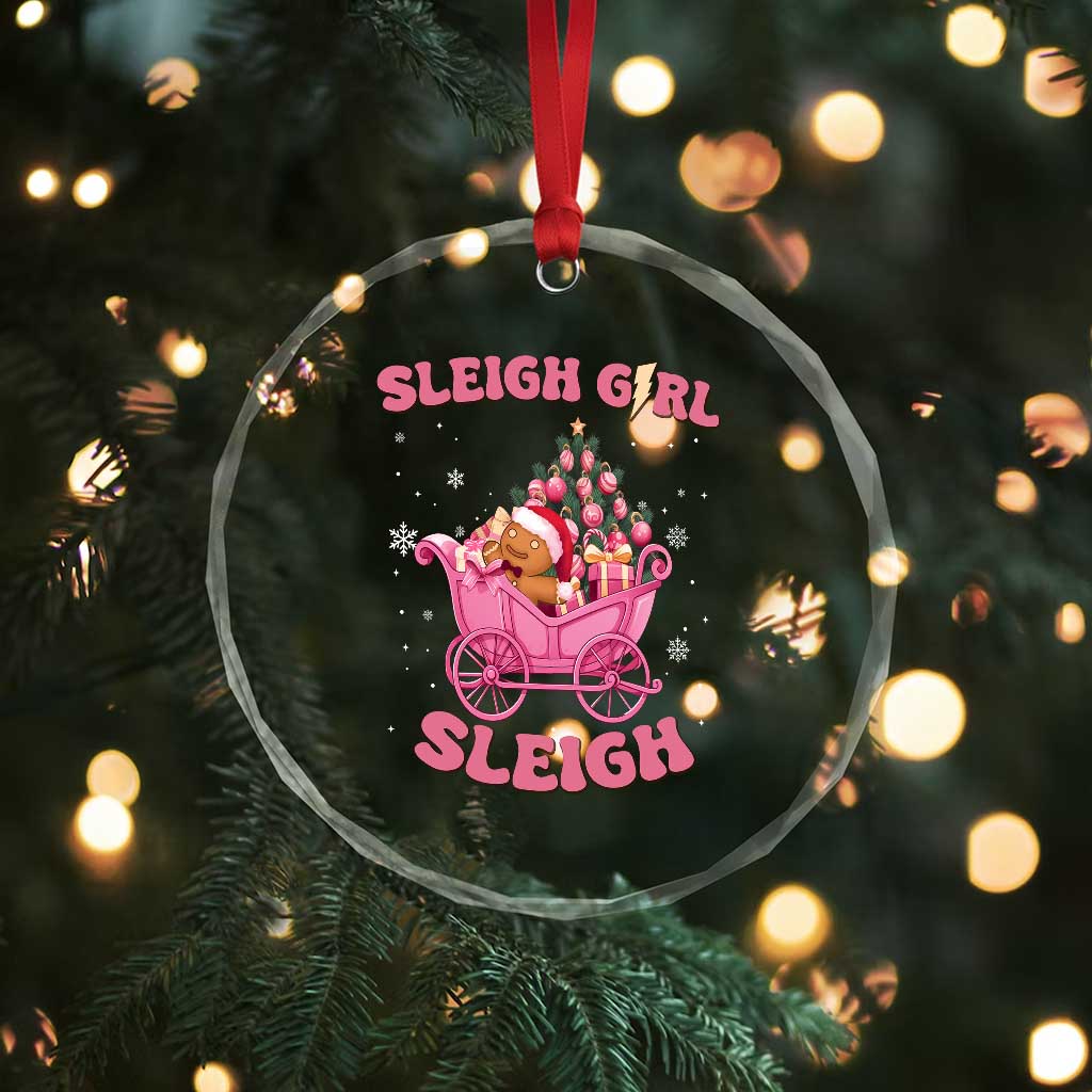 Groovy Gingerbread Sleigh Girl Sleigh Pink Xmas Crystal Glass Ornament TS09