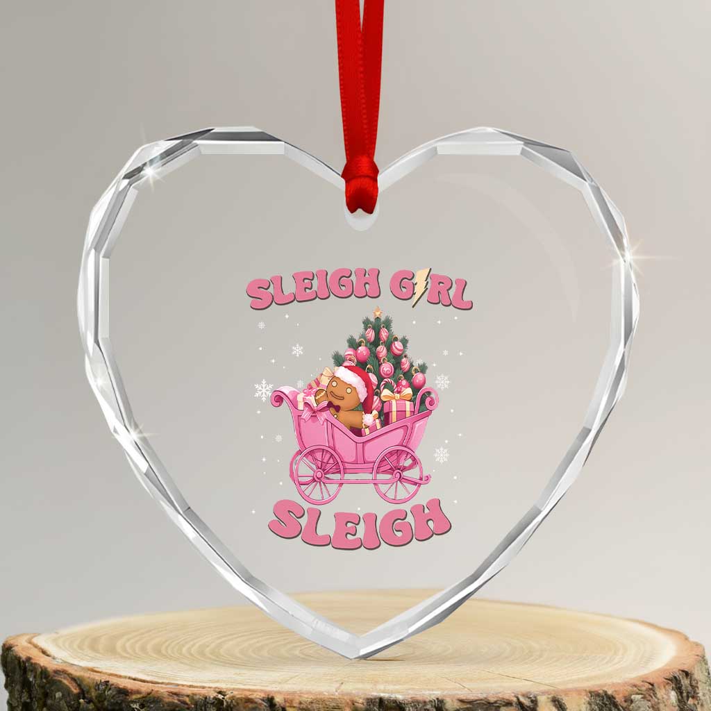 Groovy Gingerbread Sleigh Girl Sleigh Pink Xmas Heart Crystal Glass Ornament - Wonder Print Shop