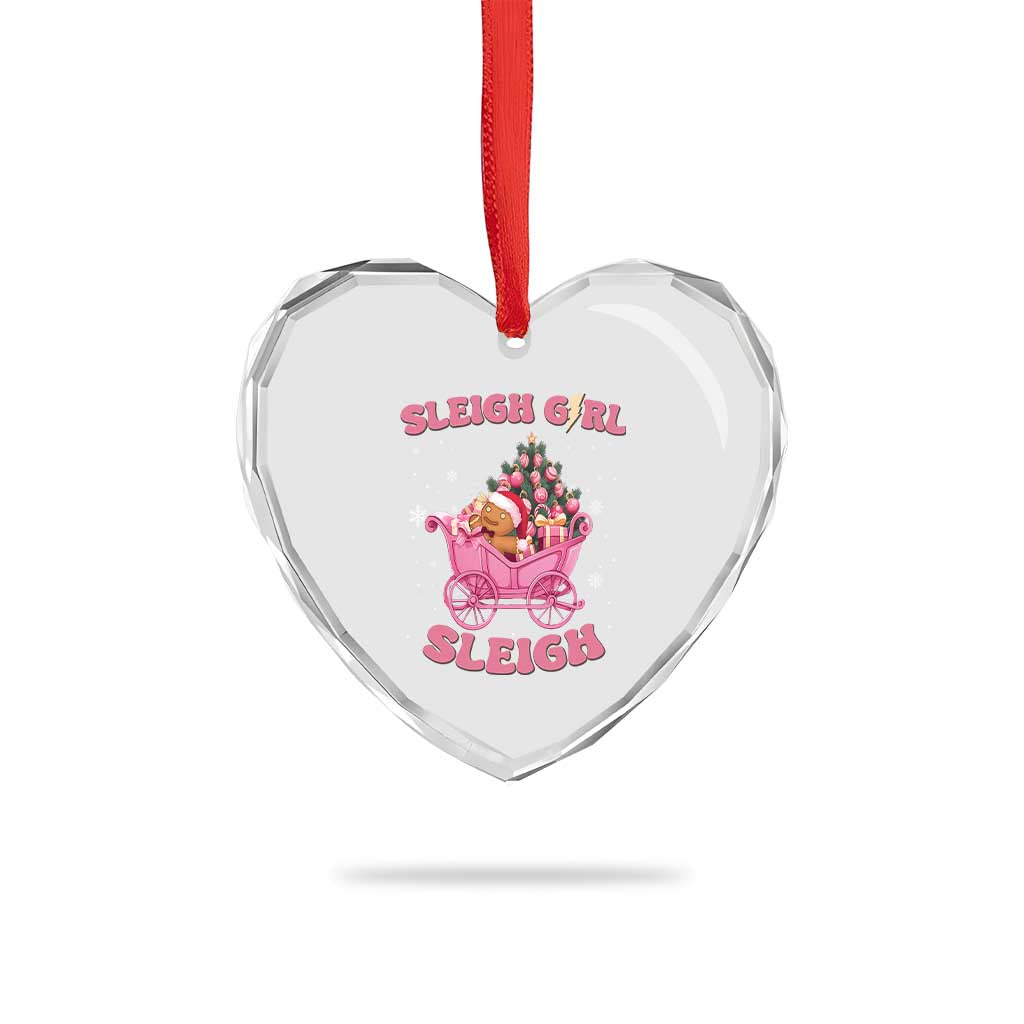 Groovy Gingerbread Sleigh Girl Sleigh Pink Xmas Heart Crystal Glass Ornament - Wonder Print Shop