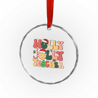 Groovy Holly Jolly Teacher Christmas Retro Xmas Crystal Glass Ornament TS02