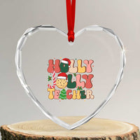 Groovy Holly Jolly Teacher Christmas Retro Xmas Heart Crystal Glass Ornament - Wonder Print Shop