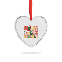 Groovy Holly Jolly Teacher Christmas Retro Xmas Heart Crystal Glass Ornament - Wonder Print Shop