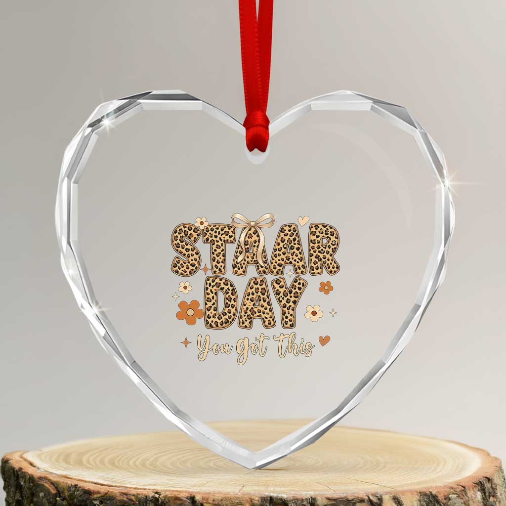 Groovy Leopard STAAR Day Heart Crystal Glass Ornament You Got This Motivational Teacher Sayings
