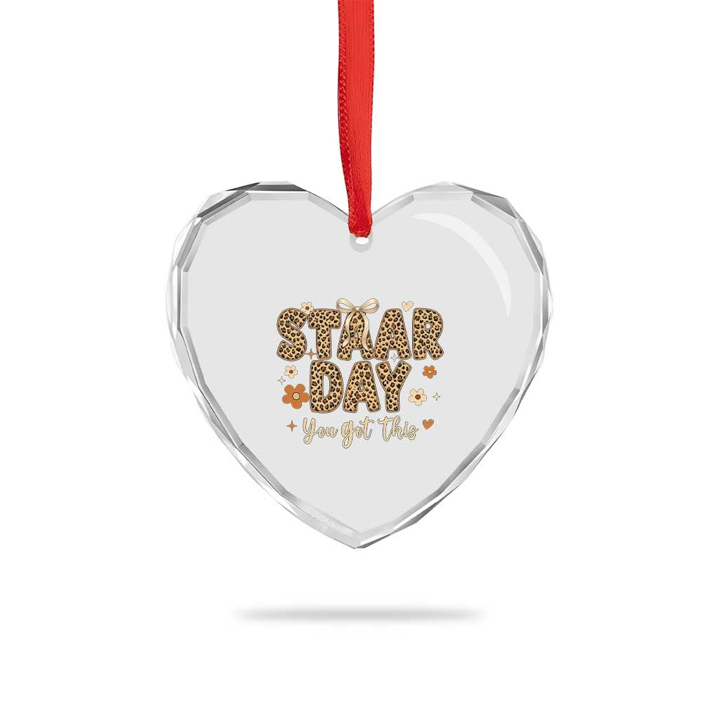 Groovy Leopard STAAR Day Heart Crystal Glass Ornament You Got This Motivational Teacher Sayings