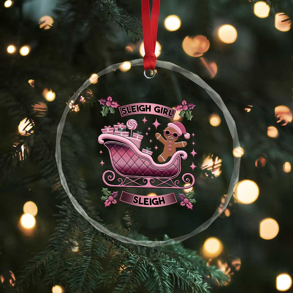 Groovy Pink Xmas Gingerbrad Crystal Glass Ornament Sleigh Girl Sleigh Festive Xmas Holiday Girls TS02