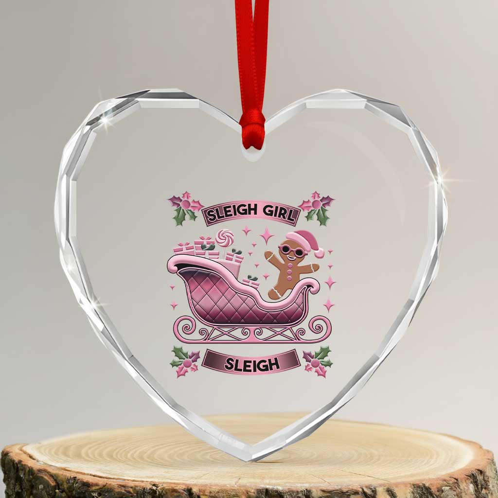 Groovy Pink Xmas Gingerbrad Heart Crystal Glass Ornament Sleigh Girl Sleigh Festive Xmas Holiday Girls - Wonder Print Shop