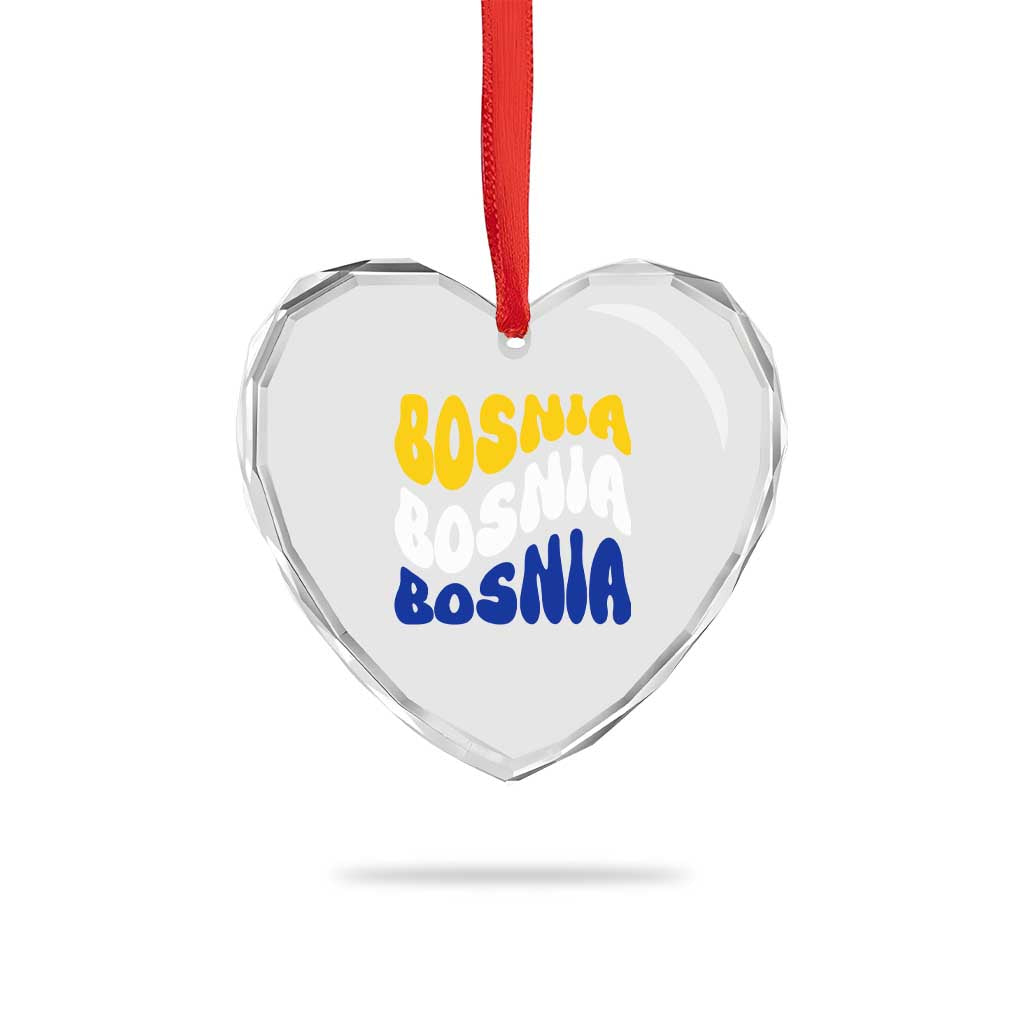 Groovy Retro Bosnia Heart Crystal Glass Ornament Proud Bosnian Balkan Heritage Gift