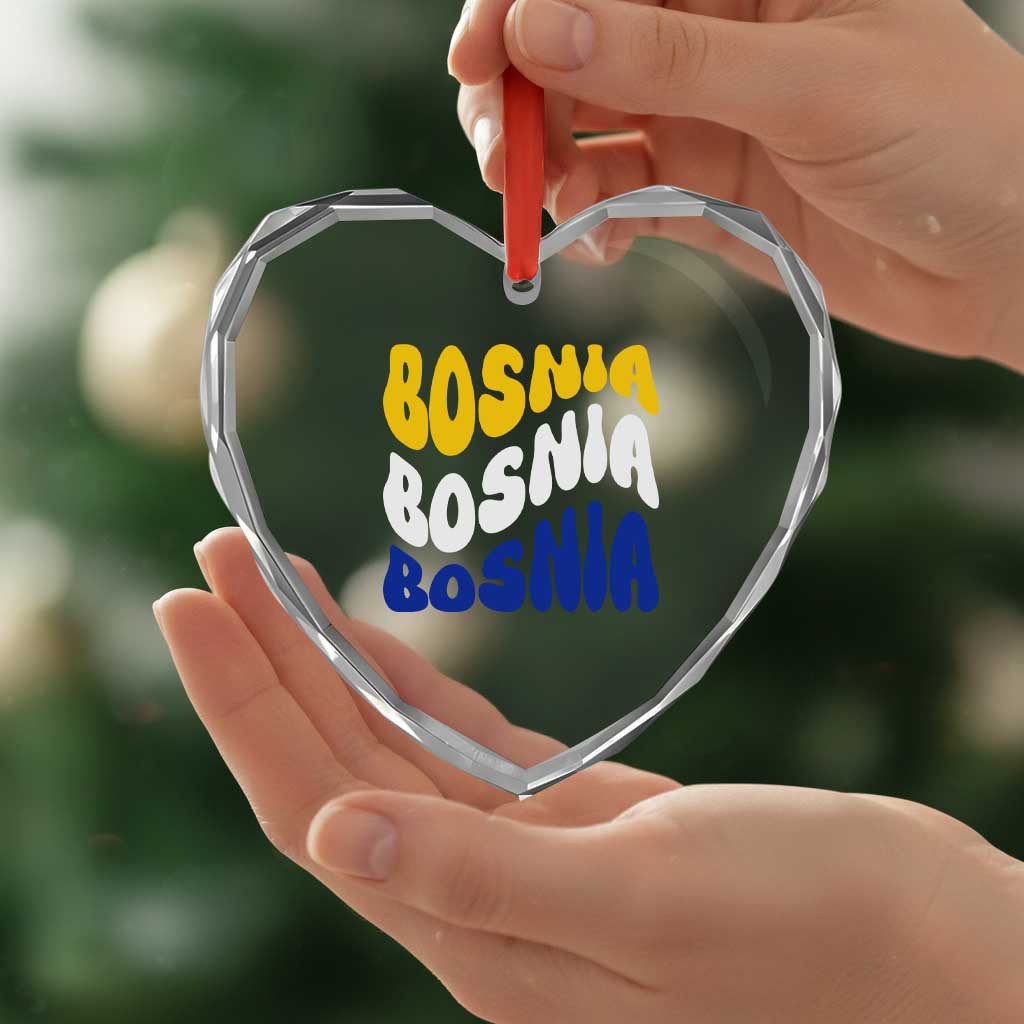 Groovy Retro Bosnia Heart Crystal Glass Ornament Proud Bosnian Balkan Heritage Gift