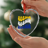 Groovy Retro Bosnia Heart Crystal Glass Ornament Proud Bosnian Balkan Heritage Gift