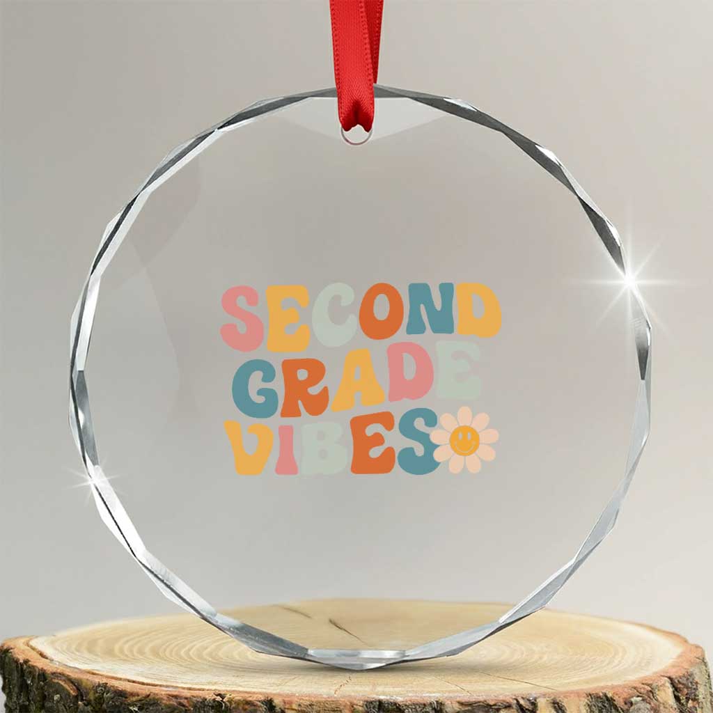 Groovy Retro Second Grade Vibes Crystal Glass Ornament Back to School 2nd Grade Team