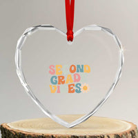 Groovy Retro Second Grade Vibes Heart Crystal Glass Ornament Back to School 2nd Grade Team