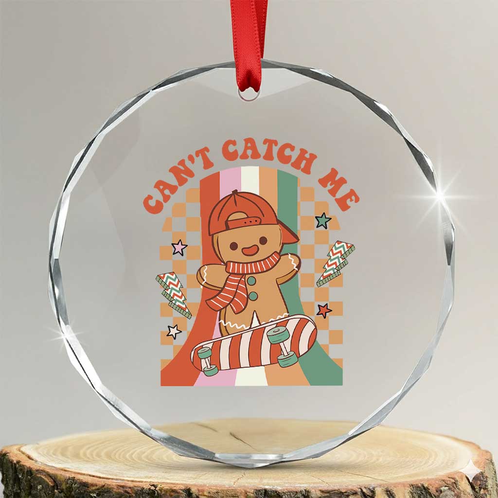 Groovy Xmas Skateboard Crystal Glass Ornament Can't Catch Me Gingerbread Boy TS09