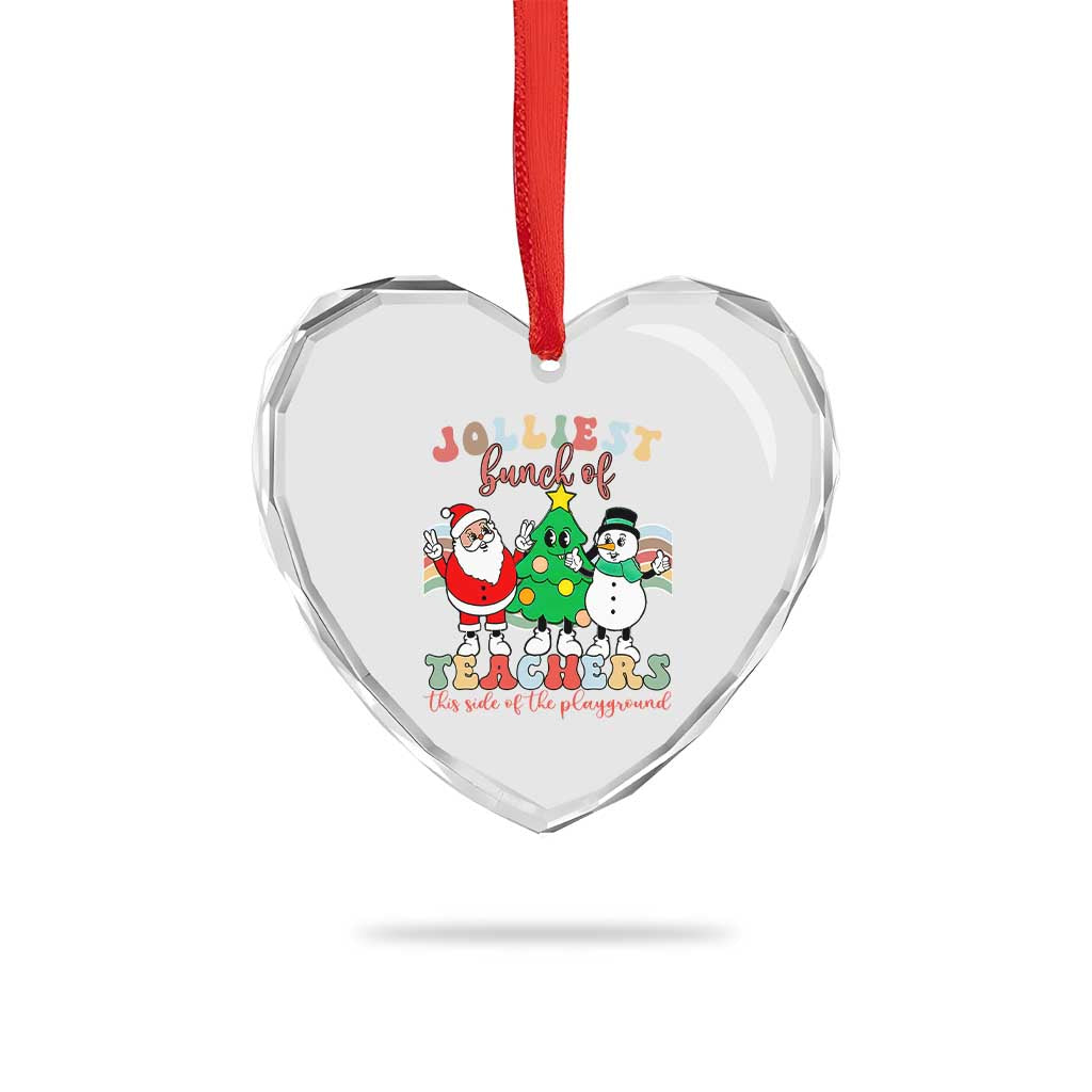 Groovy Xmas Teacher Heart Crystal Glass Ornament Jolliest Bunch Of Teachers This Side Of The Playground - Wonder Print Shop