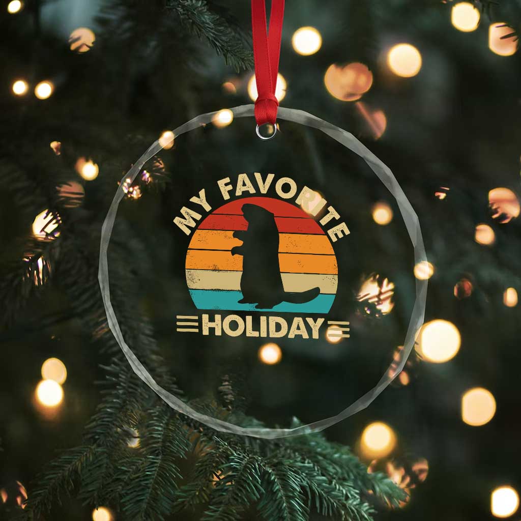 Groundhog Day Crystal Glass Ornament My Favorite Holiday Retro Woodchuck - Wonder Print Shop