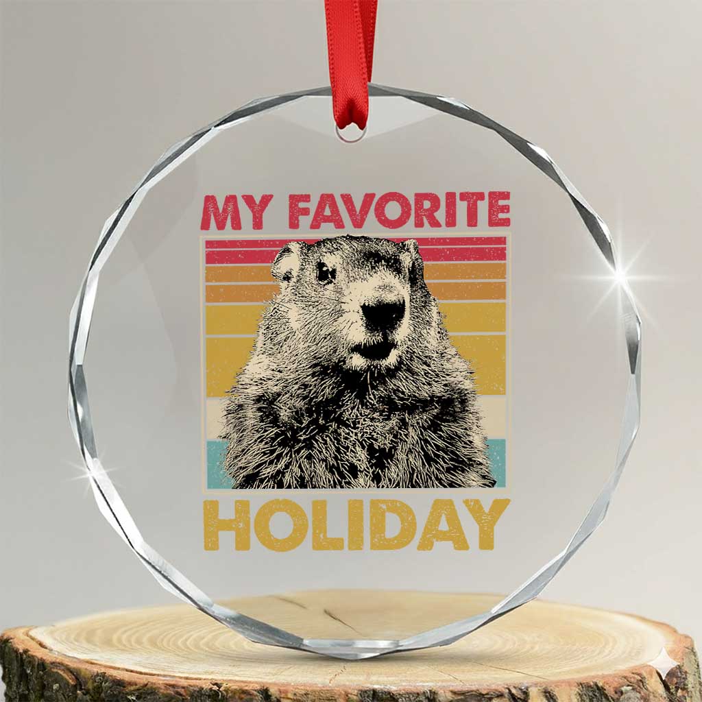 Groundhog Day Crystal Glass Ornament Retro My Favorite Holiday Retro Woodchuck