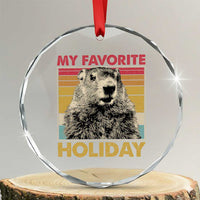 Groundhog Day Crystal Glass Ornament Retro My Favorite Holiday Retro Woodchuck