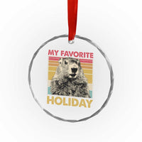 Groundhog Day Crystal Glass Ornament Retro My Favorite Holiday Retro Woodchuck