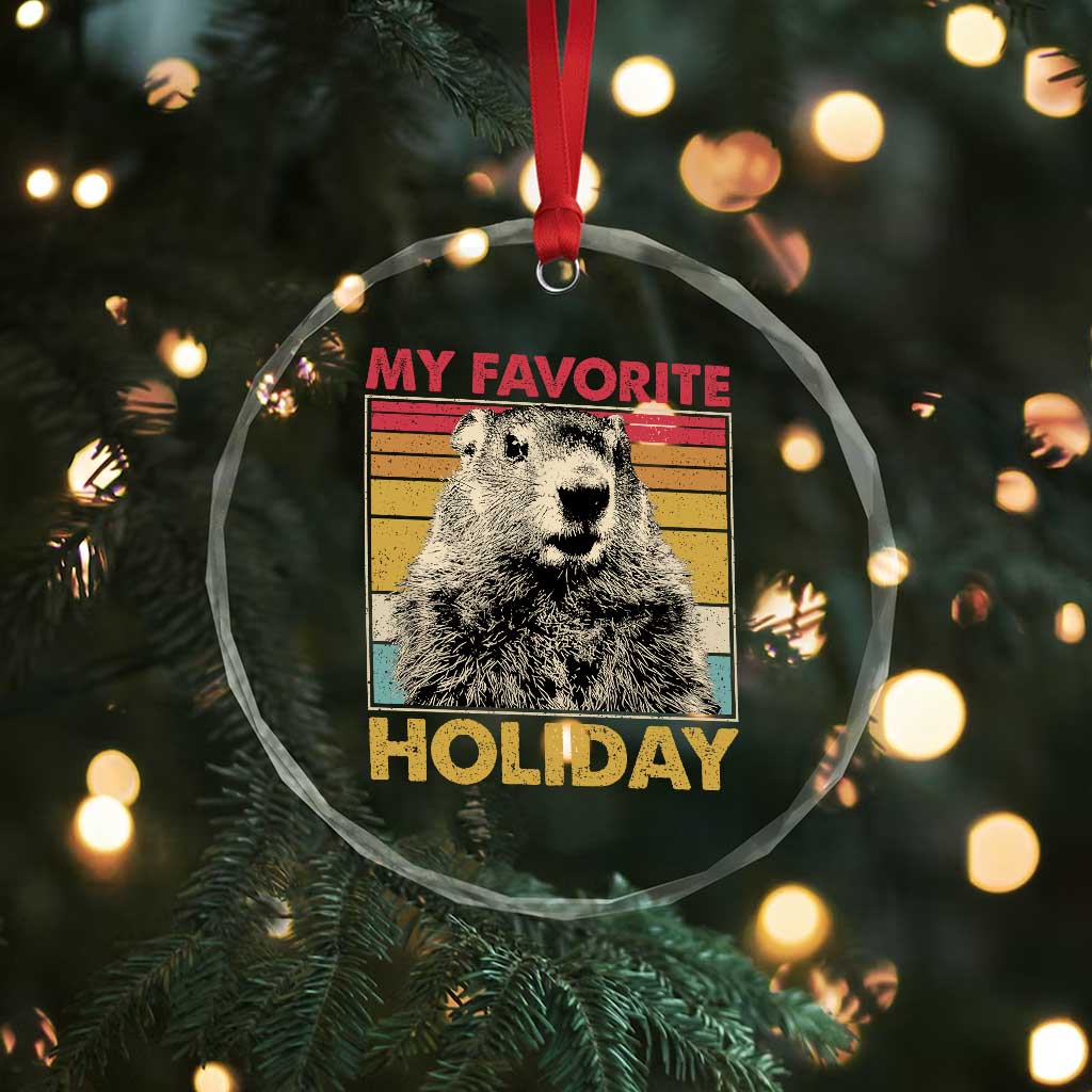 Groundhog Day Crystal Glass Ornament Retro My Favorite Holiday Retro Woodchuck
