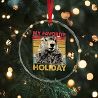 Groundhog Day Crystal Glass Ornament Retro My Favorite Holiday Retro Woodchuck