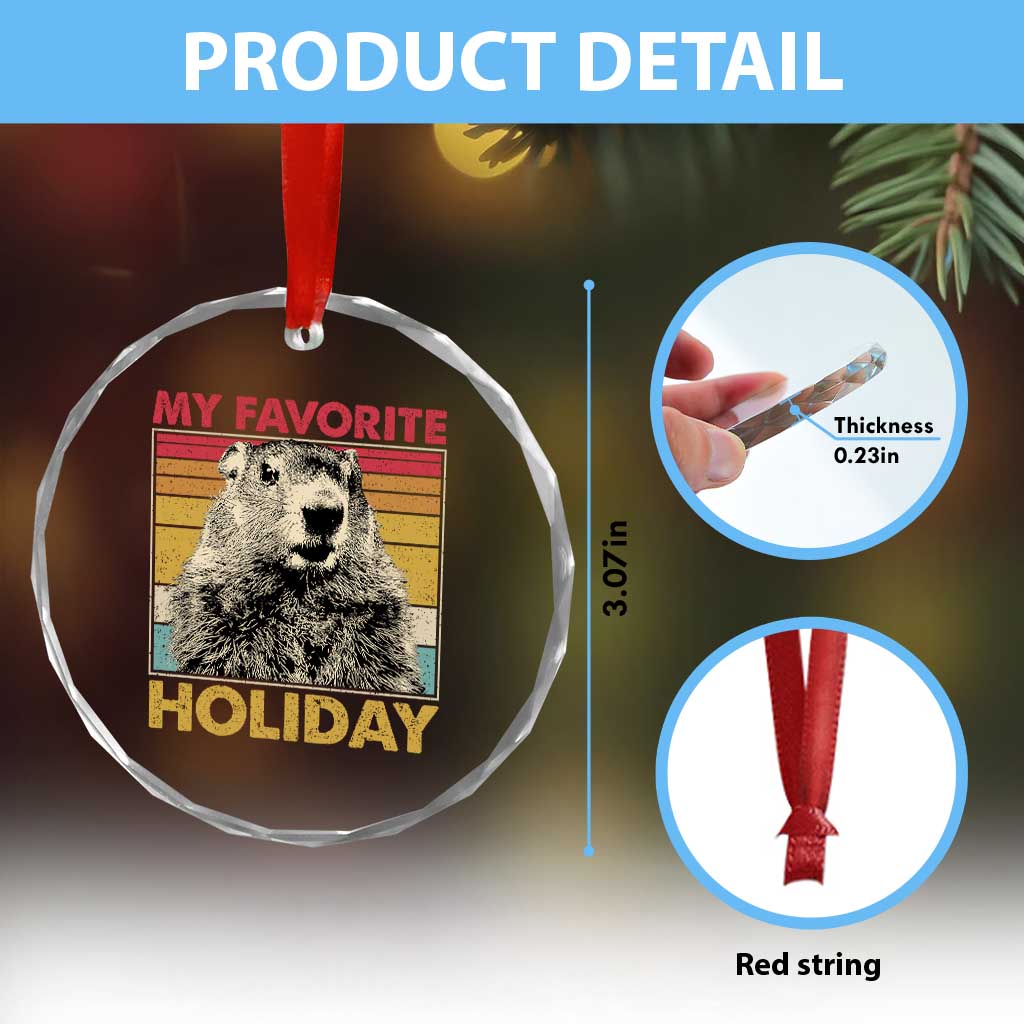 Groundhog Day Crystal Glass Ornament Retro My Favorite Holiday Retro Woodchuck