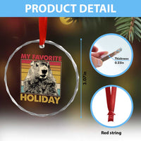 Groundhog Day Crystal Glass Ornament Retro My Favorite Holiday Retro Woodchuck